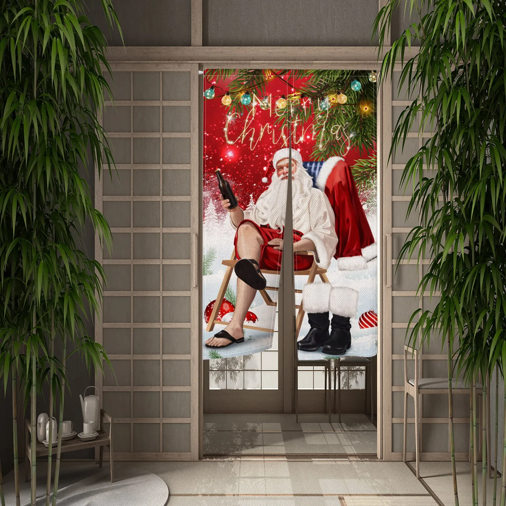 Christmas Split Door Curtains Santa Snowman Kitchen Partition Linen Doorway Curtains Restaurant Entrance Hanging Half Curtains