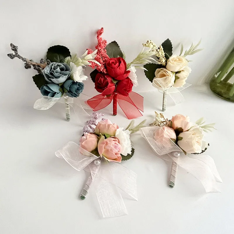 Bracelet de mariage pour demoiselles d'honneur, corsage de poignet, fleurs de boutonnière, poubelle artificielle, fête de Rh, accessoires de mariage