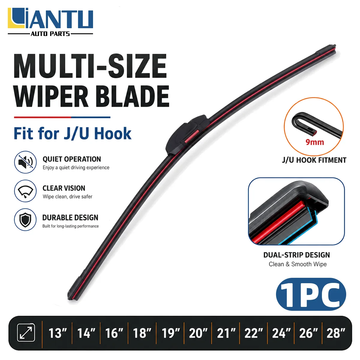Windshield Wiper Blade Replacement J Hook U Hook 9mm Frameless All Weather Quiet Auto Car Wiper 13 14 16 18 19 20 21 22 24 26 28