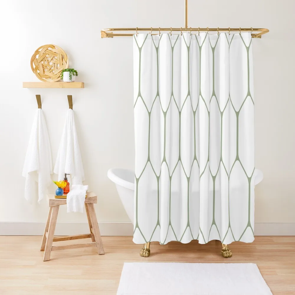 

Long Honeycomb Minimalist Geometric Pattern in Sage Green and White Shower Curtain Cover Curtain