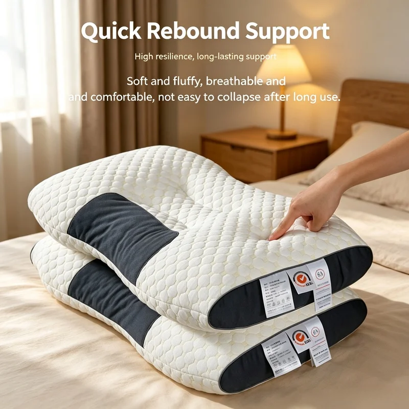 1PC Orthopedic Cervical Neck Pillow Soybean Fiber Massage Sleep Cushion Neck‑Protective Household SPA Sleeping Pillow