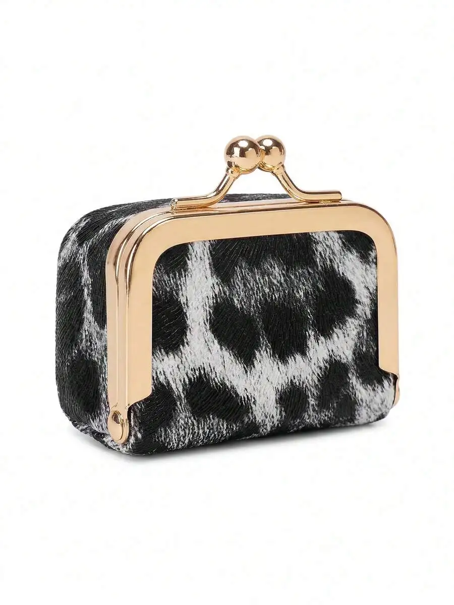

Womens Leopard Print Mini Coin Purse With Kiss Lock Clasp, Portable Jewelry Organizer Bag For Travel And Daily Use