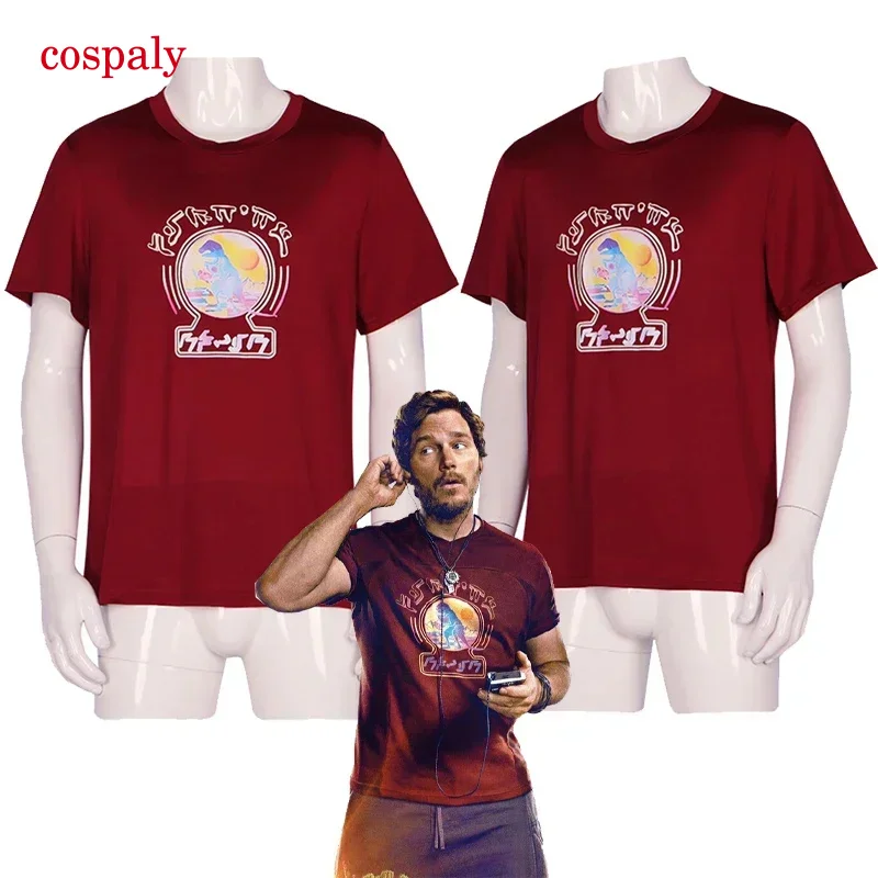 Movie Guardians Of The Galaxy Vol 3 Cosplay Costume Star Lord Shirt Peter Jason Quill Cosplay Red Short Sleeve T-Shirt For Adult