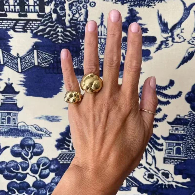 

Модное широкое кольцо из титановой стали с золотым покрытием, дизайн «пузырьки», украшение на средний палец для женщин