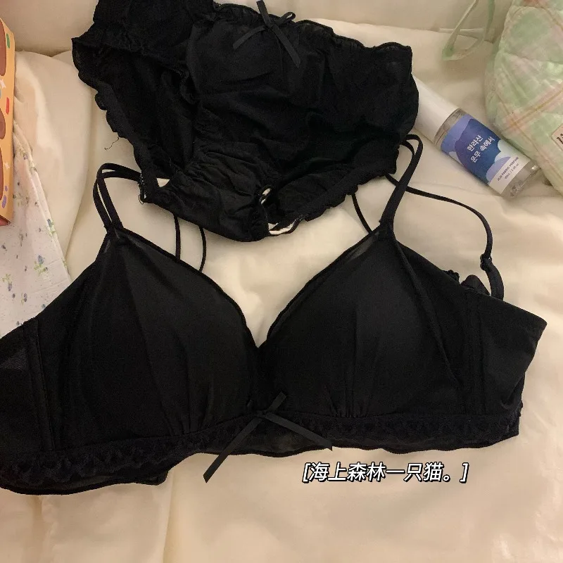 Süßes Dessous-Set im französischen Stil |   Drahtloser Push-up-BH, dünne, glatte Körbchen mit Jakobsmuschelkante, für kleine Brüste, MOYISU Sexy BH AB Cup