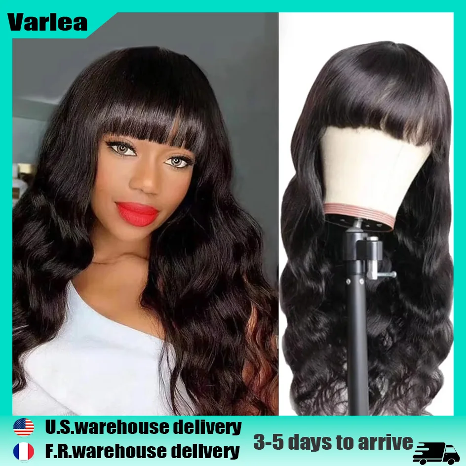 

Varlea Full Woven With Bangs Wig 3x1 Body Wave Human Hair Wigs Loose Body Wave Black Wig Human Hair Full Machine Brazilian Hair
