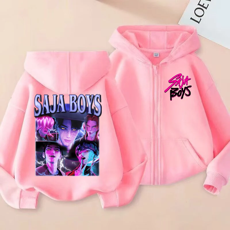 Saja Boys Kpop شيطان الصيادين هوديي فتاة صبي زمم بلوزات الاطفال سترة أنيقة تحمل شعار لعبة البيسبول سستة هودي ملابس الأطفال بلايز عادية