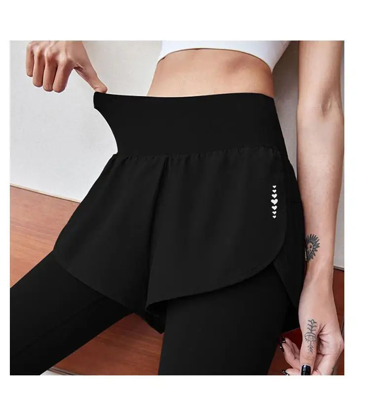 Damen-Herbst-Zwei-in-Eins-Leggings – Lauf-Yogahose mit hoher Taille und schlankmachendem Rocksaum, 4-Wege-Stretch von Studio to Street – Detail 6