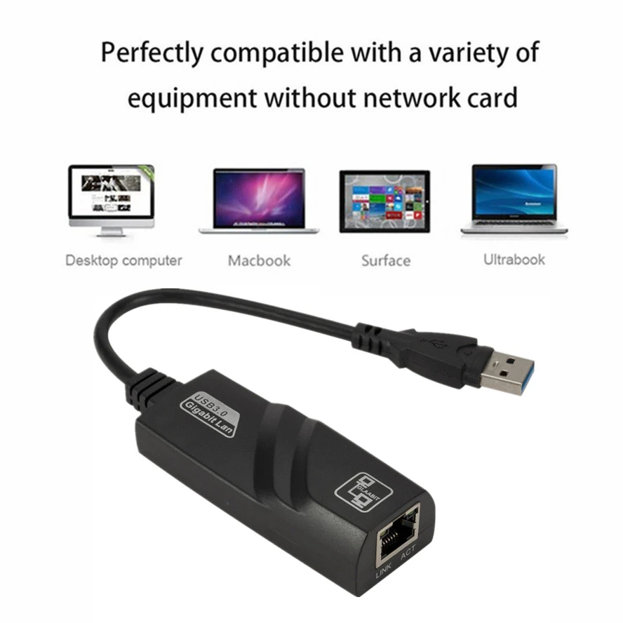 Tarjeta de red con cable USB 3,0 a RJ45, adaptador Ethernet LAN de 10/100/1000Mbps, adaptador de red USB 3,0 para Macbook, PC, portátil, Win 10