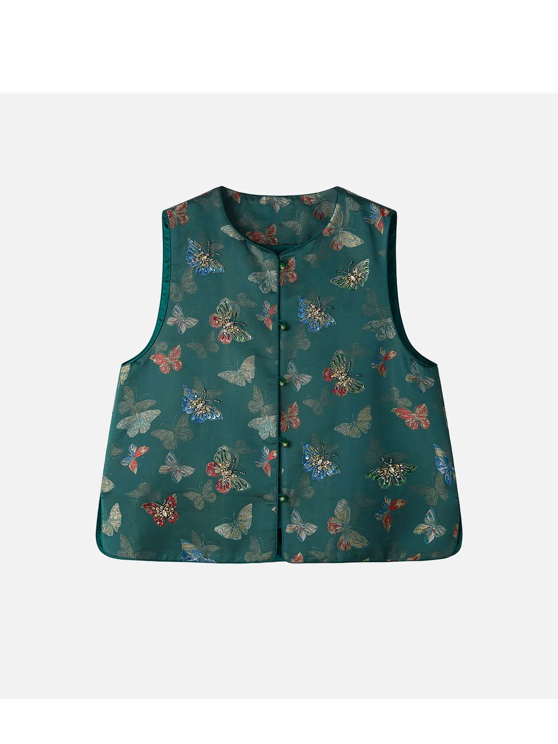 

Новинка JINGJING2025: Женский модный топ-жилет из шелка с 3D-вышивкой и бисерным декором в китайском стиле