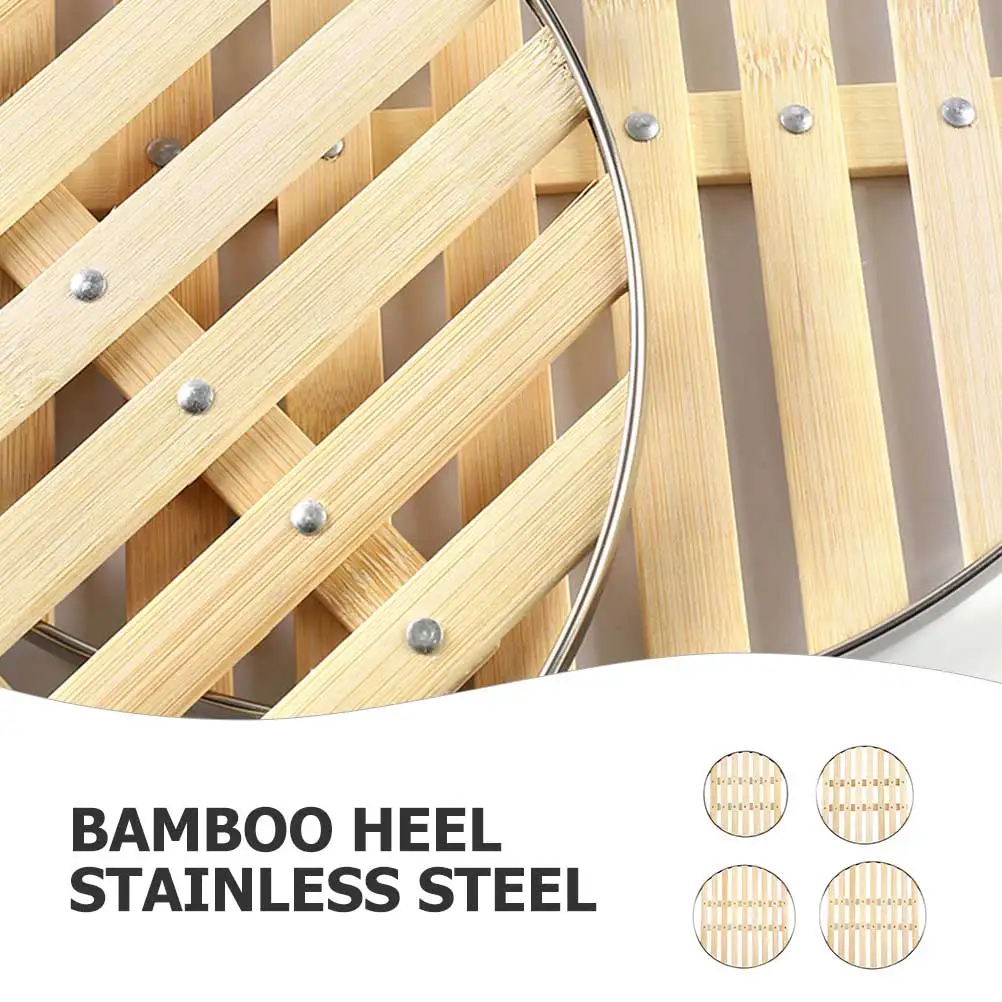 

4pcs Bamboo Steamer Rack Round Kitchen Supplies Food Grade Stainless Steel Rust Resistant Easy Holder