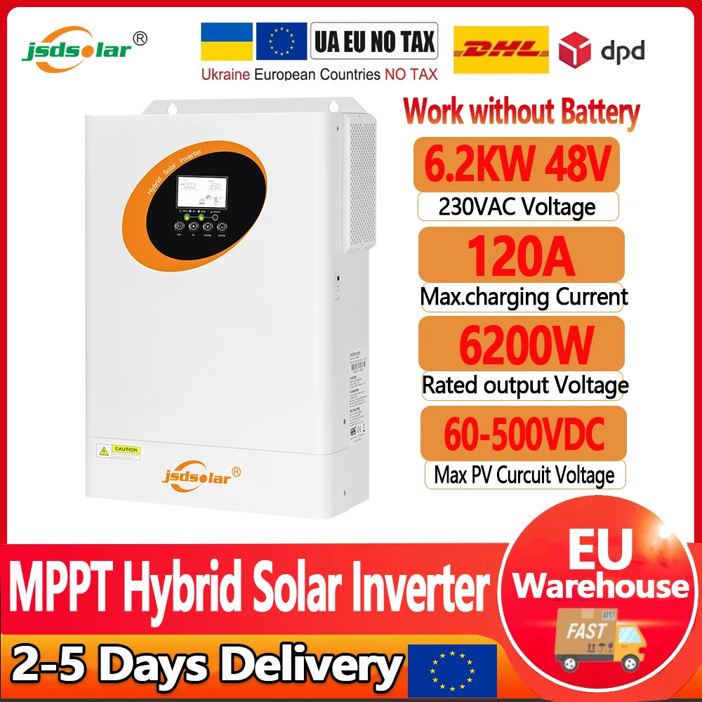 

6.2KW 4KW Solar Inverter Hybrid 48V 24V Pure Sine Wave On Grid Off Grid MPPT 100A/120A Solar Charge Controller For PV 60-500V