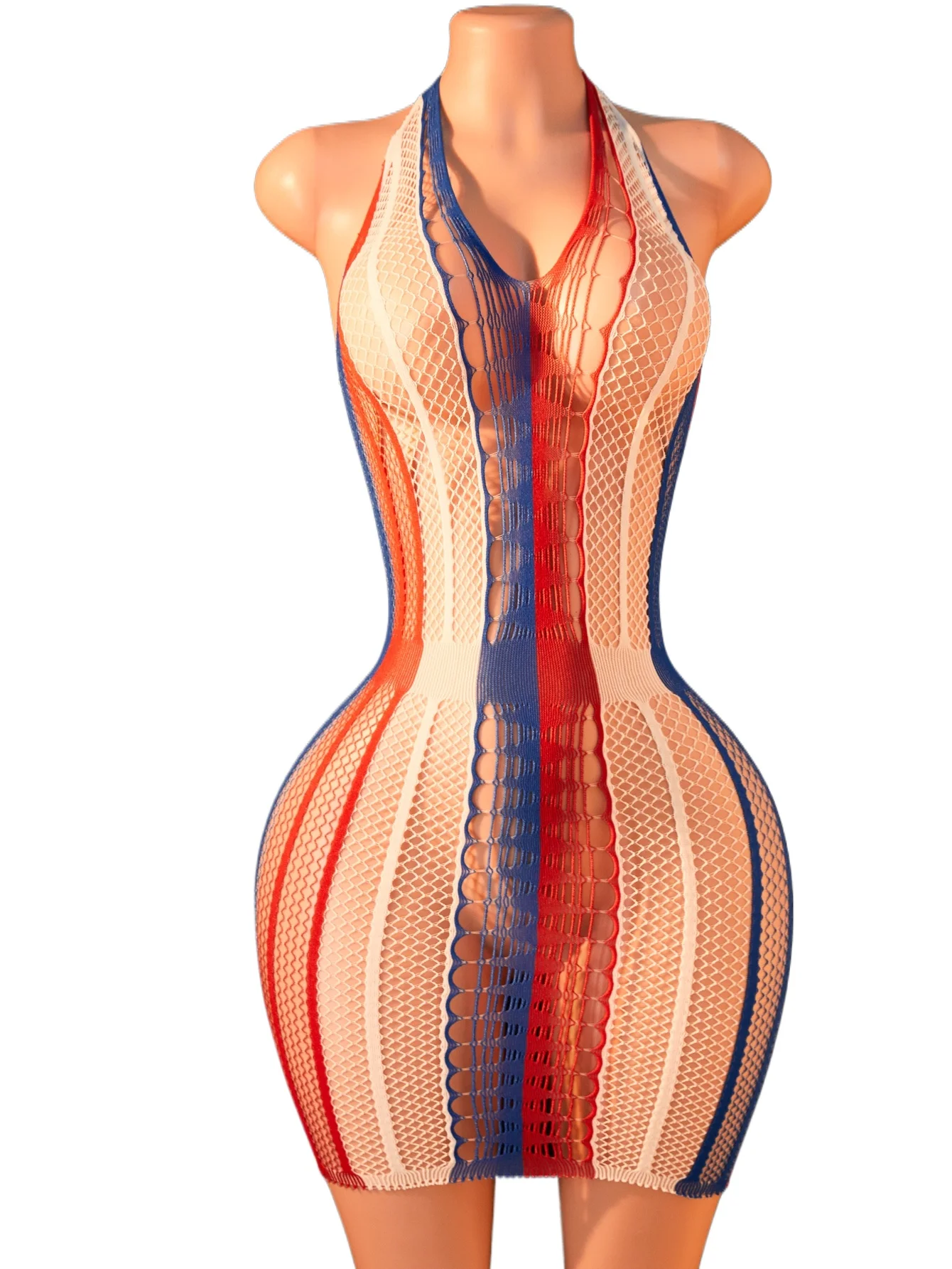 

FHSEER Women's Sexy Lingerie Halter V Neck Open Back Bodyco Dress Fishnet Hollow Out Babydoll Intimate Club Party Outfit