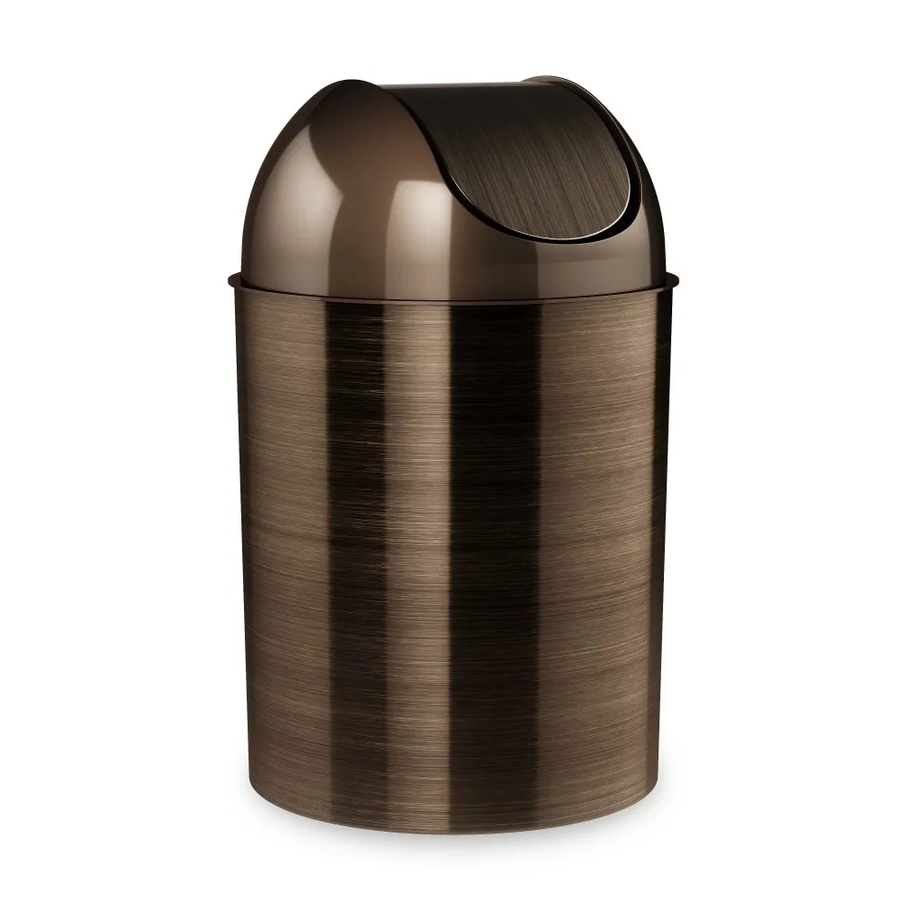 2.5 gal Mezzo Plastic Swing Top Lid Bathroom Trash Can, Bronze USA