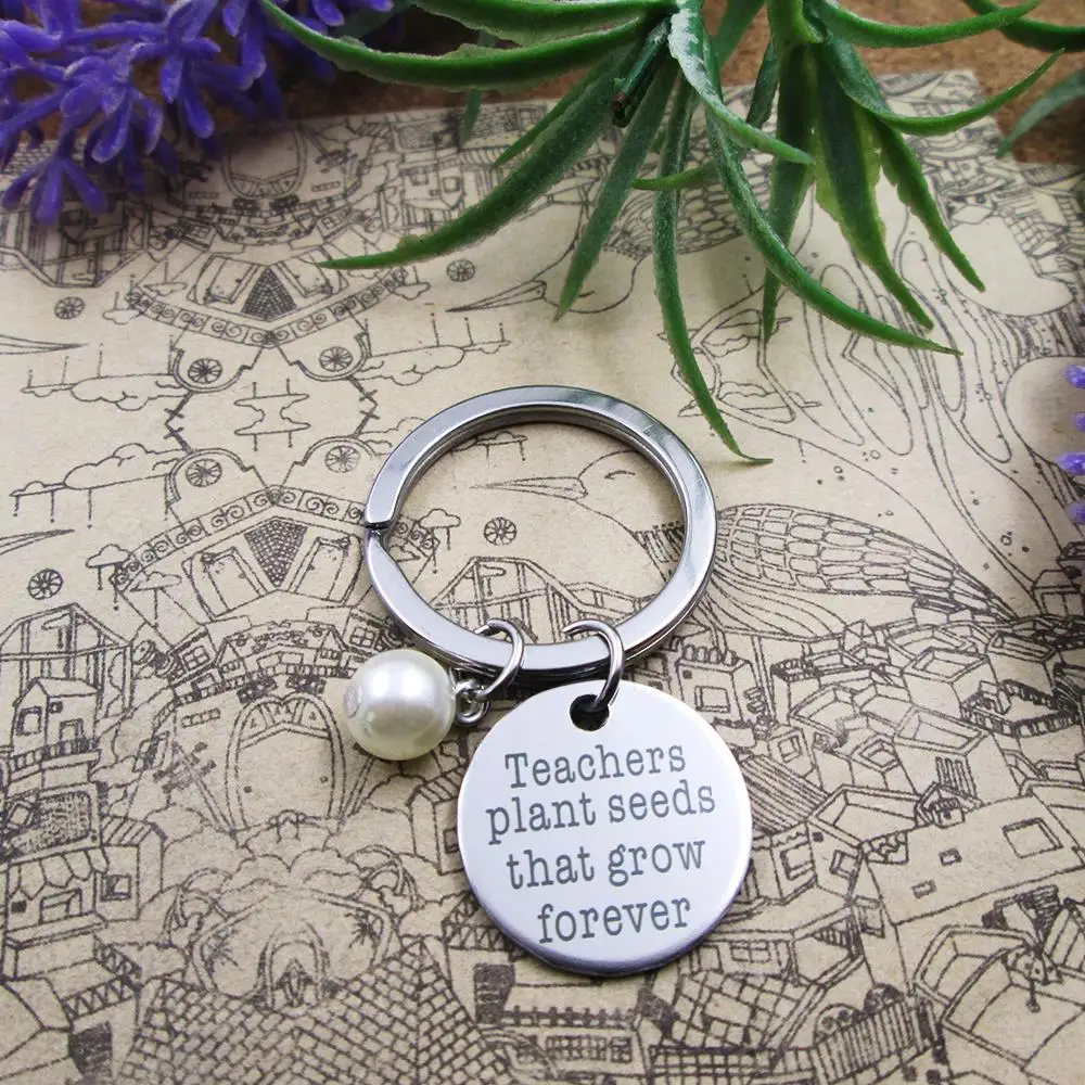 High quality Keychain teachers plant seeds that grow forever with beads stainless steel keyring  birthday gift