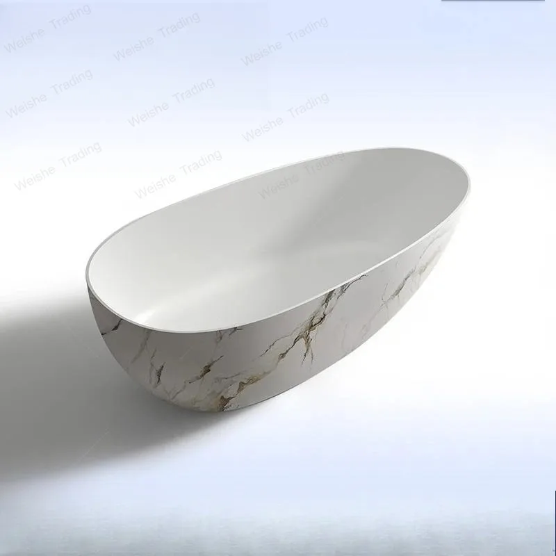 

Luxury Marble Pattern Freestanding Bathtub, Oval Artificial Stone Soaking Tub for Hotel Villa