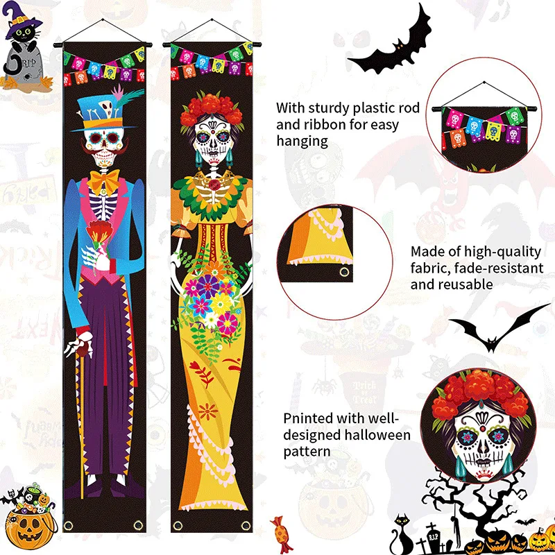 Mexican Day Of The Dead Halloween Party Decoration Couplet Scary Skeleton Ghost Festival Hanging Flag Supplies New