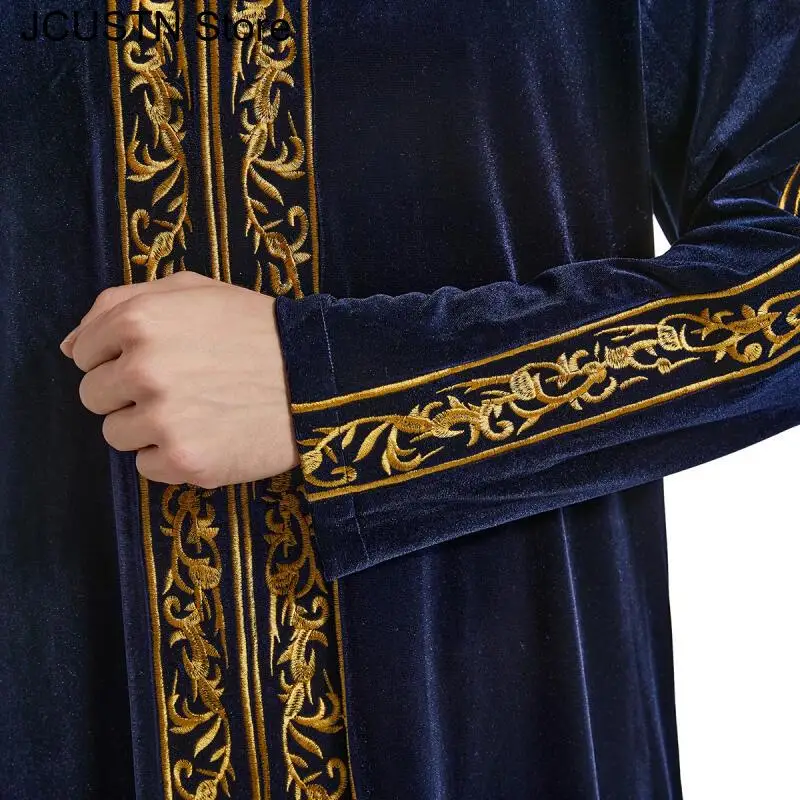 Colletto alla coreana ricamato da uomo Ramadan Thobe Musulmano Medio Oriente Maniche lunghe da uomo Ramada Robe Abbigliamento da festa di nozze musulmano