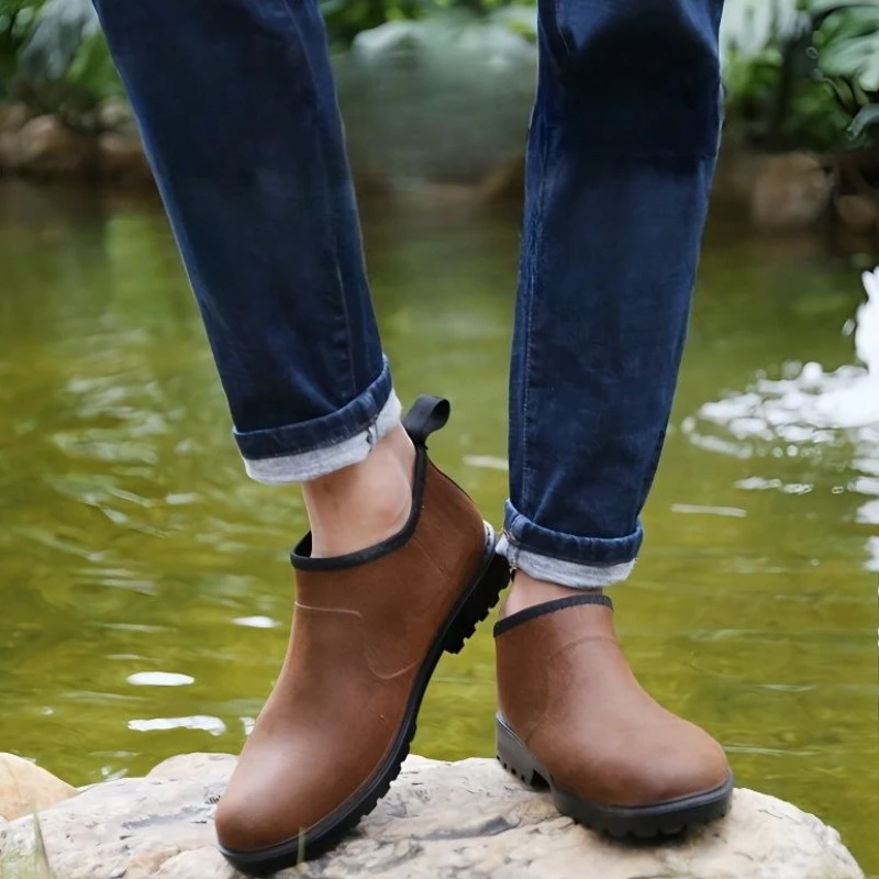 

Низкие короткие непромокаемые сапоги для мужчин, водонепроницаемая мужская обувь для приготовления пищи, модные галоши, городские сапоги с широкими пальцами для взрослых, рыбалка, 2025 г.