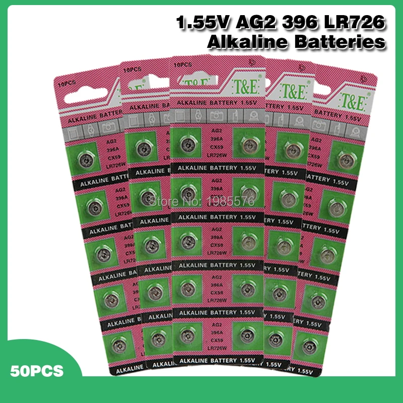 50pcs/pack AG2 LR726 396 Button Batteries SR726 196 Cell Coin Alkaline Battery 1.55V SG2 SR9 726 LR59 For Watch Toys Remote