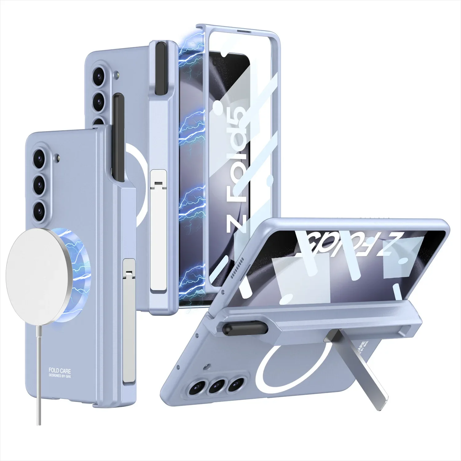 

Чехол Magsafe для Samsung Galaxy Z Fold 5, матовый, с беспроводной зарядкой, магнитный шарнир, держатель для ручек, подставка с крышкой из закаленной пленки