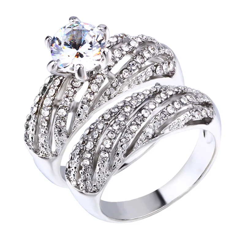 Silver Plated Double Ring Zirconia Wedding Ring For Women Minimalist And Luxurious Engagement Jewelry Wedding Anniversary Gift