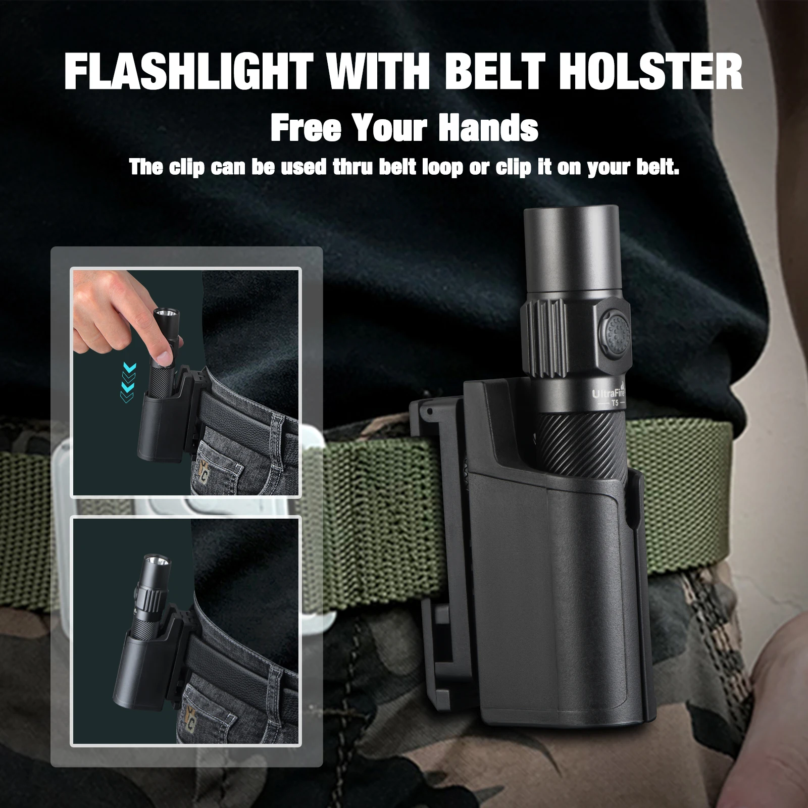 UltraFire T5 Police Tactical Flashlight 1800LM 273M High Power Led Torch Type-C USB Rechargeable EDC Military Dual Switch Lamp