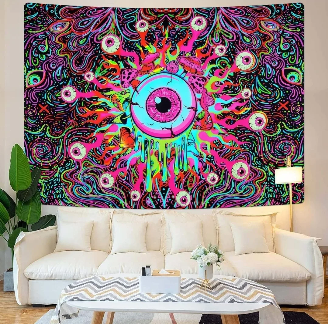 Glow in Dark Psychedelic Eye Wall Tapestry Cosmic Art Decor