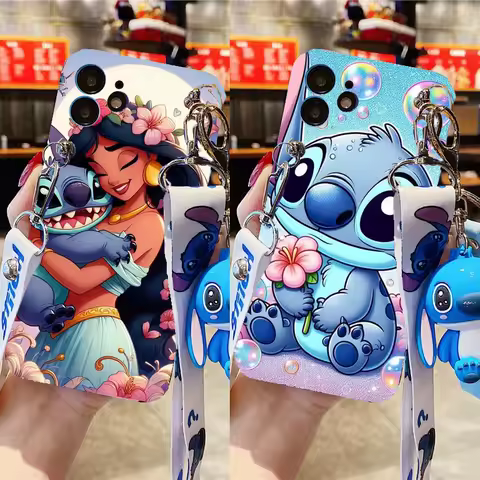 Stitch keychain Strap Case For Samsung A10 A7 A02S A03 A02 A71 A73 M14 M23 M34 A10S A50 A21S A20 A11 A31 A20S A12 A22 Cover