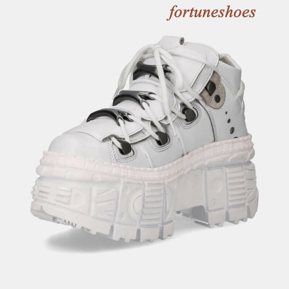 Sapatos femininos que aumentam altura, Dedo do pé redondo, decoração de metal, branco, amarrada cruzada, casual, mais novo, sólido, moda, outono, inverno