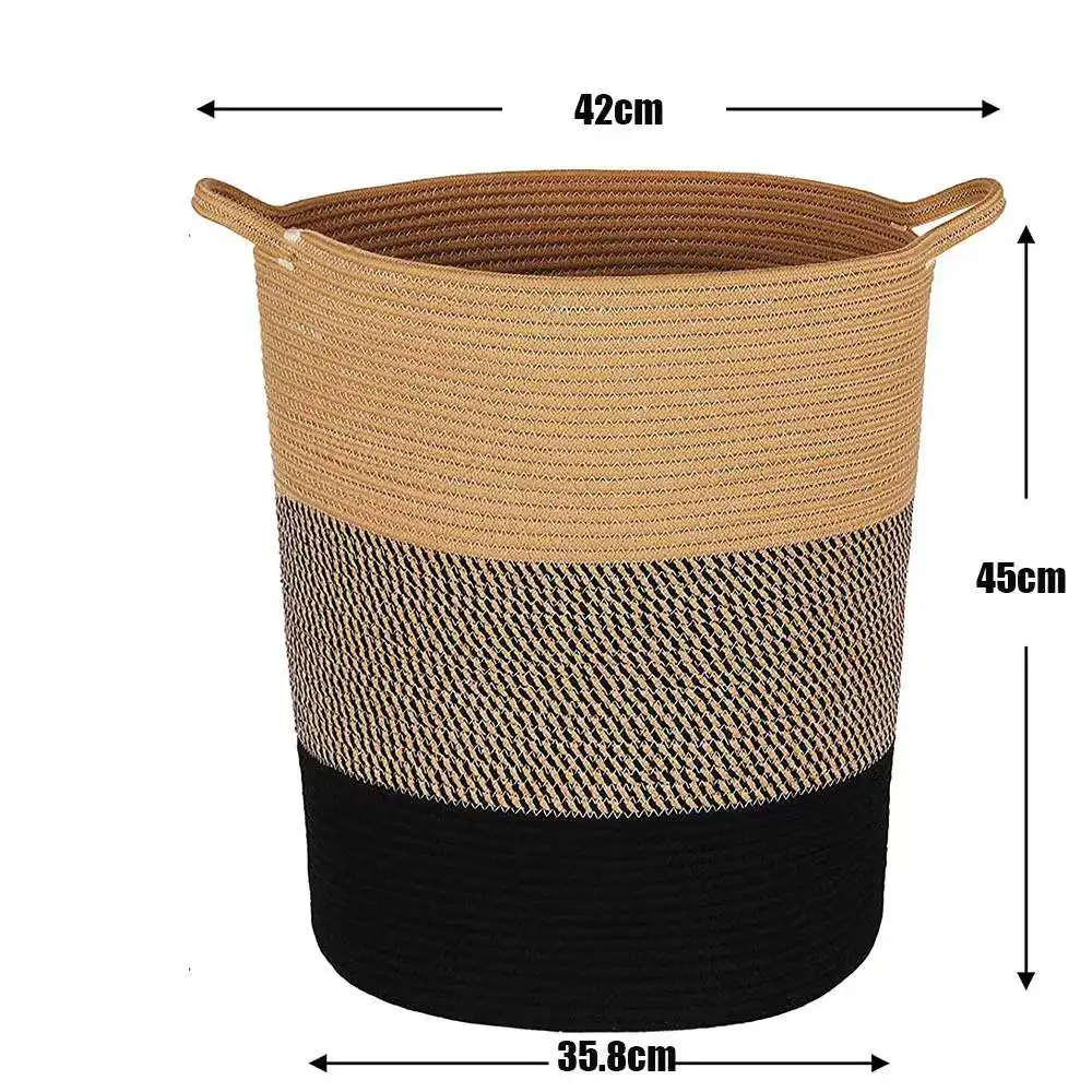 Woven Basket Large Cotton Laundry Basket Toy Dirty Clothes  Weaving  Home Organization And Storage With Handle Large Conpacity