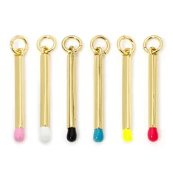 1pc New Brass Charms Gold Color Multicolor Enamel Matchstick 3D Pendant DIY Necklace Earrings Women Jewelry Findings 27mm x 2mm