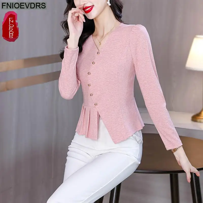 Office Lady Shirts 2025 Spring Basic Wear Work Women French Design Long Sleeve Button Tassel Ruffles Shirt Peplum Tops Blouses