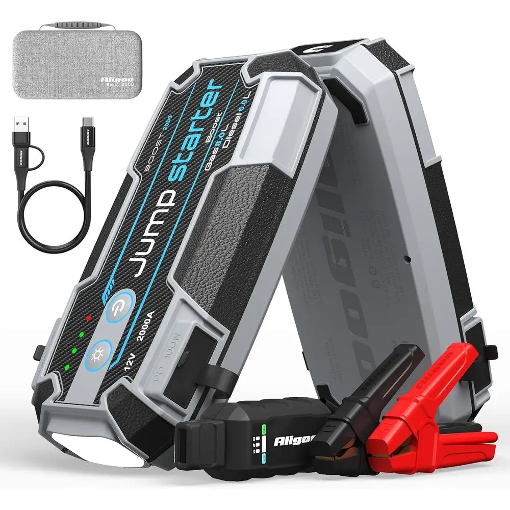 

Portable 100W Jump Starter Power Bank, Waterproof, Magnetic Hook, 4 LED Flashlight, 12V Battery Booster for Cars, Trucks, SUVs