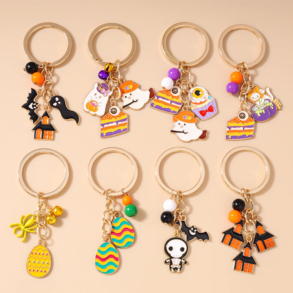 

Aihua Fashion Halloween Keychain Enamel Creepy Ghost Spider Mummy Pumpkin Keychains Keyring for Women Halloween Night