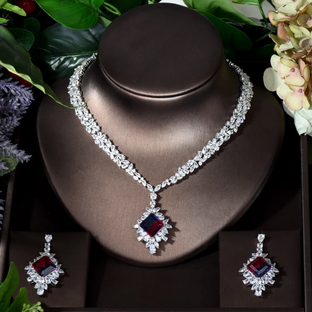 HIBRIDE Square Design 2pcs Necklace and Earring Sets AAA Cubic Zirconia Jewelry Sets for Women Bridal Wedding Accessories N-1723