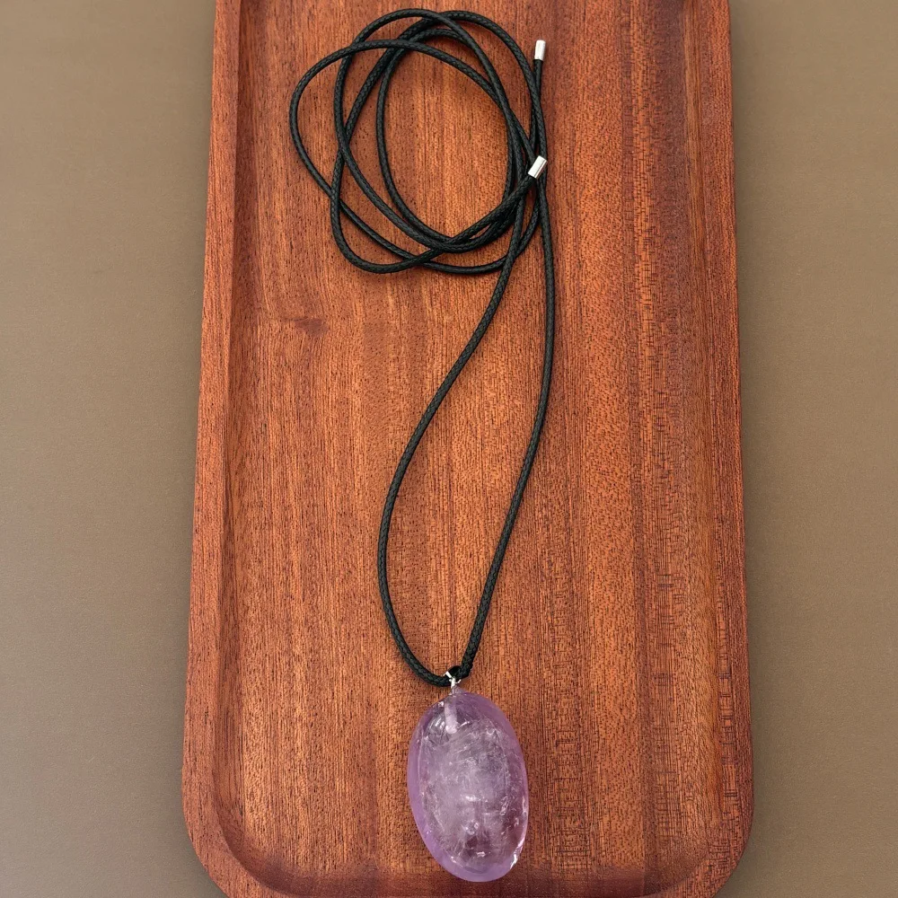 قلادات طويلة من حجر الكريستال الأرجواني الجمشت للنساء قلادات سترة شتوية مجوهرات حجرية غير منتظمة جديدة في عام 2026 #5