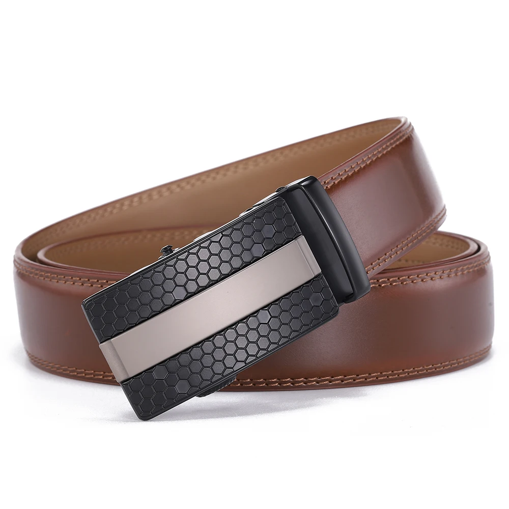 Men's Cowhide Automatic Buckle Leather Belt, Genuine Leather Belt, Pure Leather, No Holes, Fashion