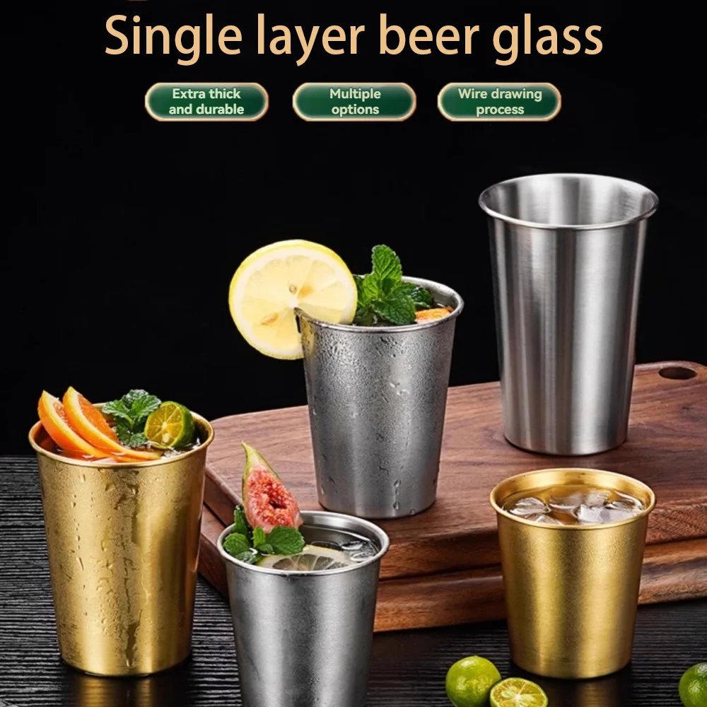 قطعة واحدة من كوب البيرة المصنوع من الفولاذ المقاوم للصدأ على الطراز الصناعي المحمول للتخييم في الهواء الطلق بطبقة واحدة كوب ماء للمشروبات الباردة #1