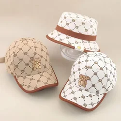 Kahki-gorra de béisbol de algodón para bebé, gorro con estampado de dibujos animados, ajustable, 2 estilos, color blanco