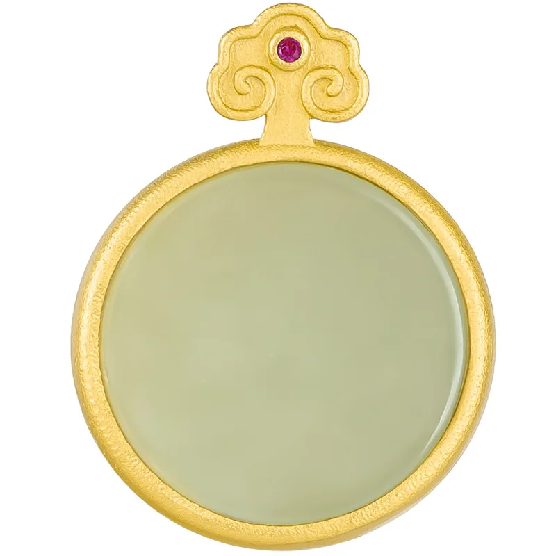 Vintage Natural Hetian Jade Cyan Ruyi Round Pendant S925 Silver Inlaid Jade Pendant for Women Couple Gifts