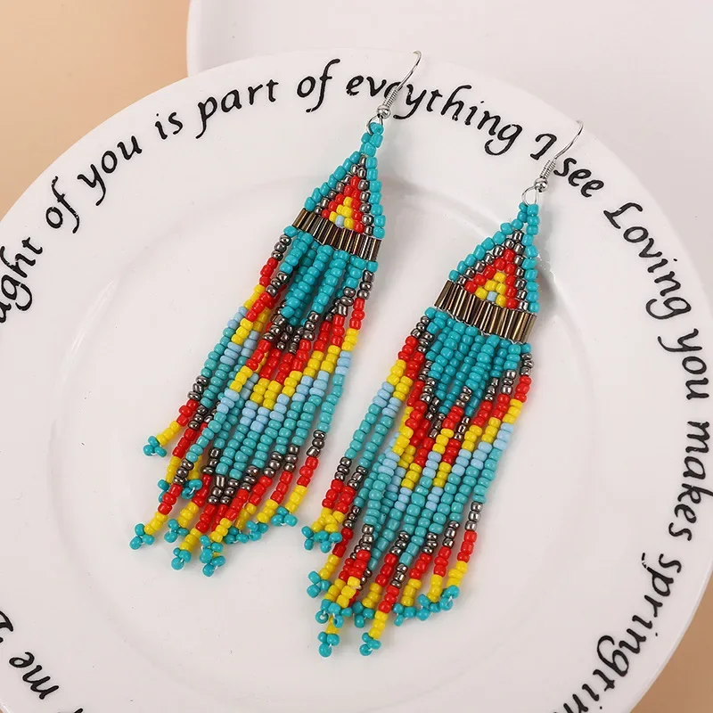 Fringed earrings  Hand woven  Versatile  fashion  multi-storey  Beading  Bohemia  alloy  ma'am  Rice bead earrings