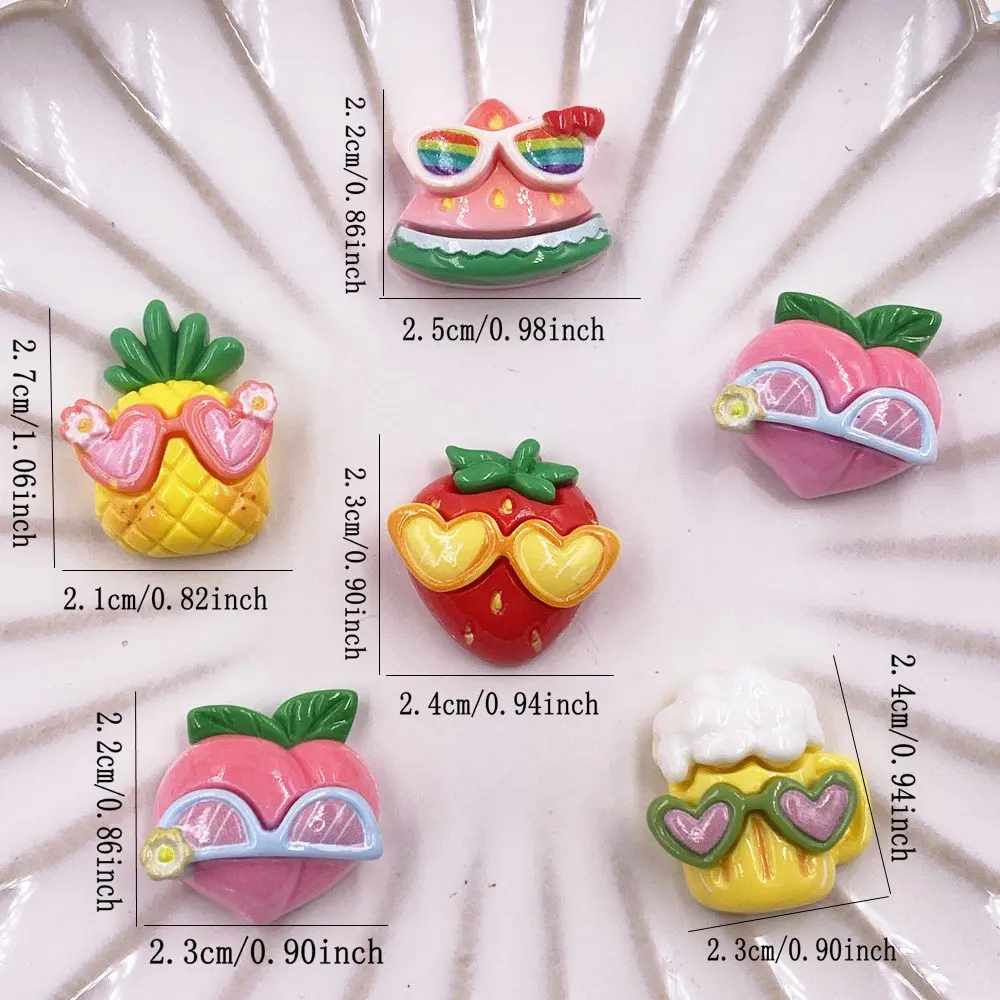 10PCS Resin Kawaii Colorful Cool Glasses Cartoon Strawberry Peach Pineapple Flat back Stone Scrapbook Figurines DIY Decor Crafts