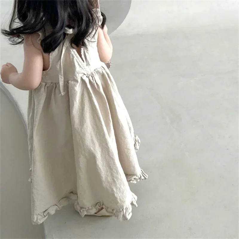 3031C Girl Dress Korean 2022 New Summer Autumn Fashionable V-neck Girl's Dress Philippine Sleeveless Princess Dress