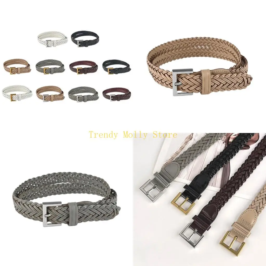

N5KB Elegant Waist Belts for Jeans Pants Belt Woven PU Belt Girls Body Jewelry