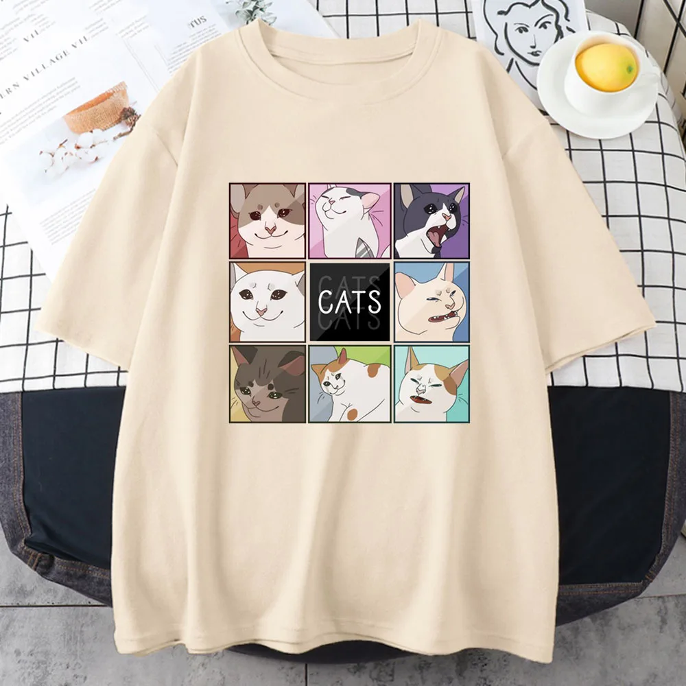 

Meme Cat HUH T-shirt Short Sleeve Cotton Women/Men Tee-shirt Graphic Printing Funny Cartoon Tshirts Casual Kawaii Tees Tops