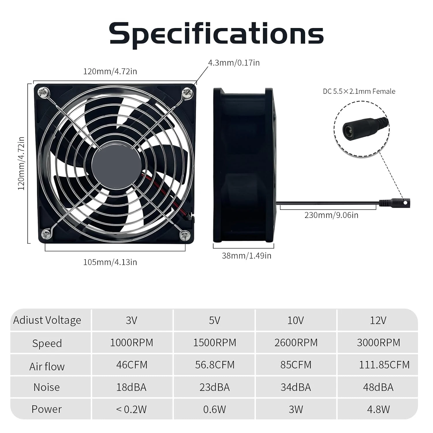 High Speed Axial Muffin Fan 110V 120V AC 120mm x 38mm Dual Ball for DIY Cooling Ventilation Exhaust Projects image 3