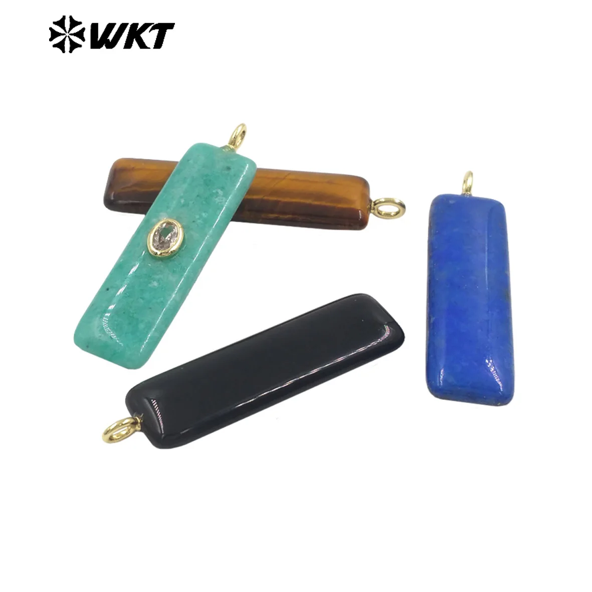 WT-P2019 New Arrival Colored Geometric Rectangle Gemstone And Zircon Paved Long Pendants Charms Accessory Making
