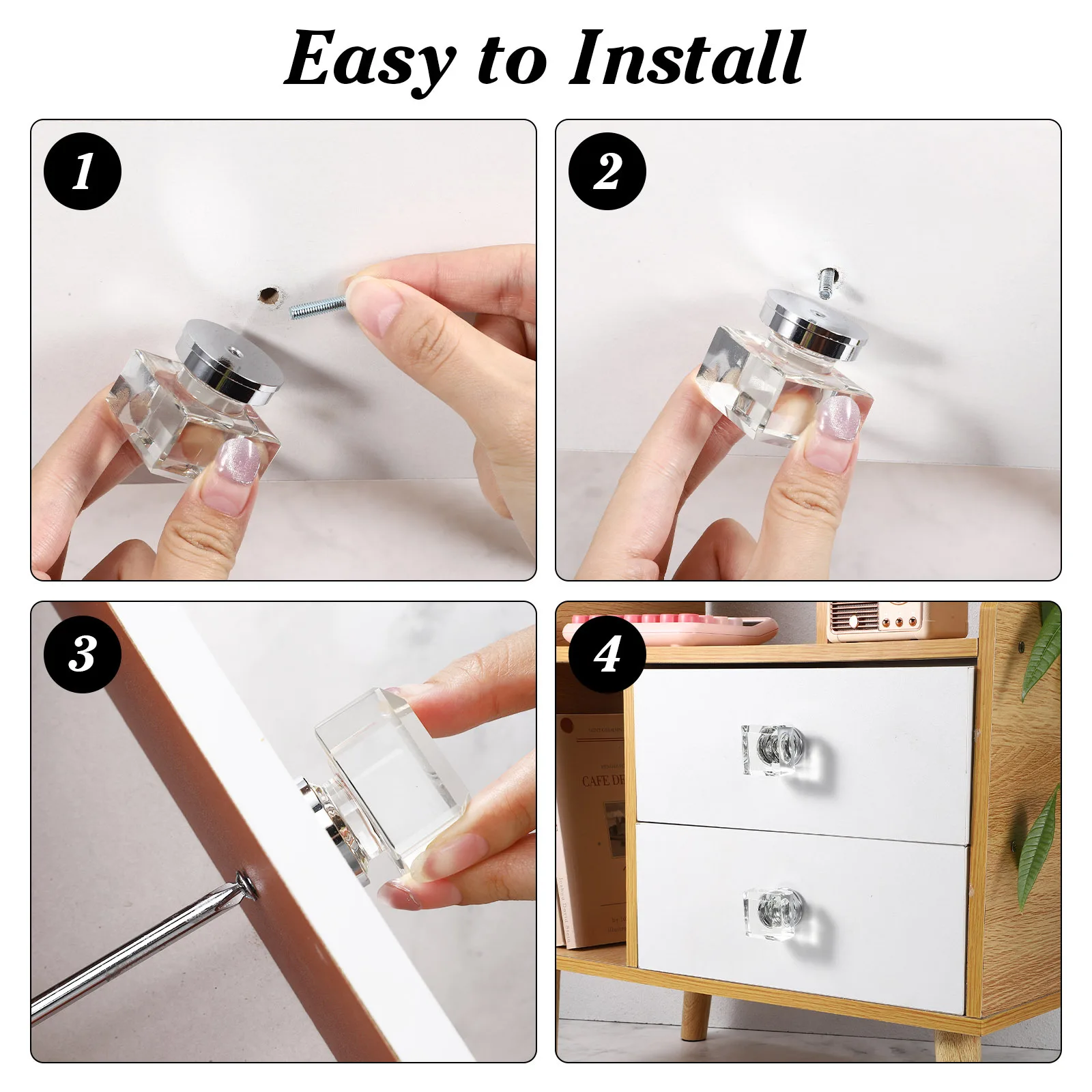 2Pcs 크리스탈 클리어 드레서 손잡이 유럽 스타일 캐비닛 손잡이 어린이에게 안전한 내구성 있는 소재 장식 하드웨어