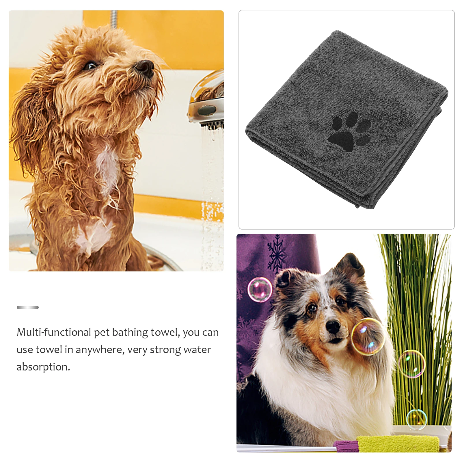 

Pet Bath Grey 100x50cm Super Absorbent Soft Fiber Dog Cat Drying Towels Bathing Cleaning Cloth for Dog Towel Pets